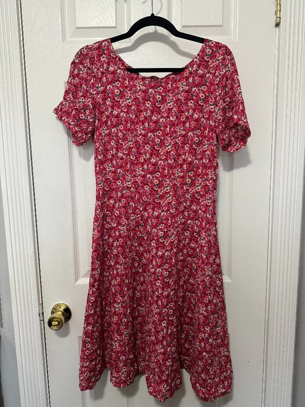 Vintage Pink & White Lined Belted Floral Midi Dress 36 Collection by Vackpox